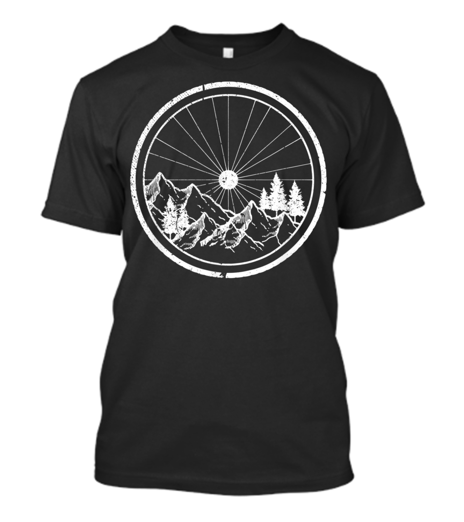Mountain Bike MTB Bicycle Cycling Wheel With Mountains And Trees T-Shirt