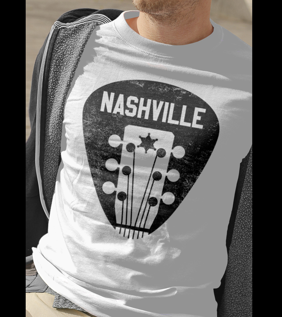 Nashville Guitar Pick With Vintage Music Headstock T-Shirt