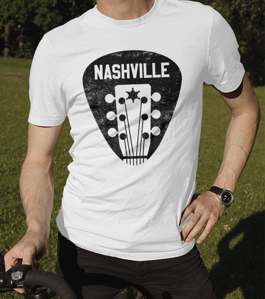 Nashville Guitar Pick With Vintage Music Headstock T-Shirt