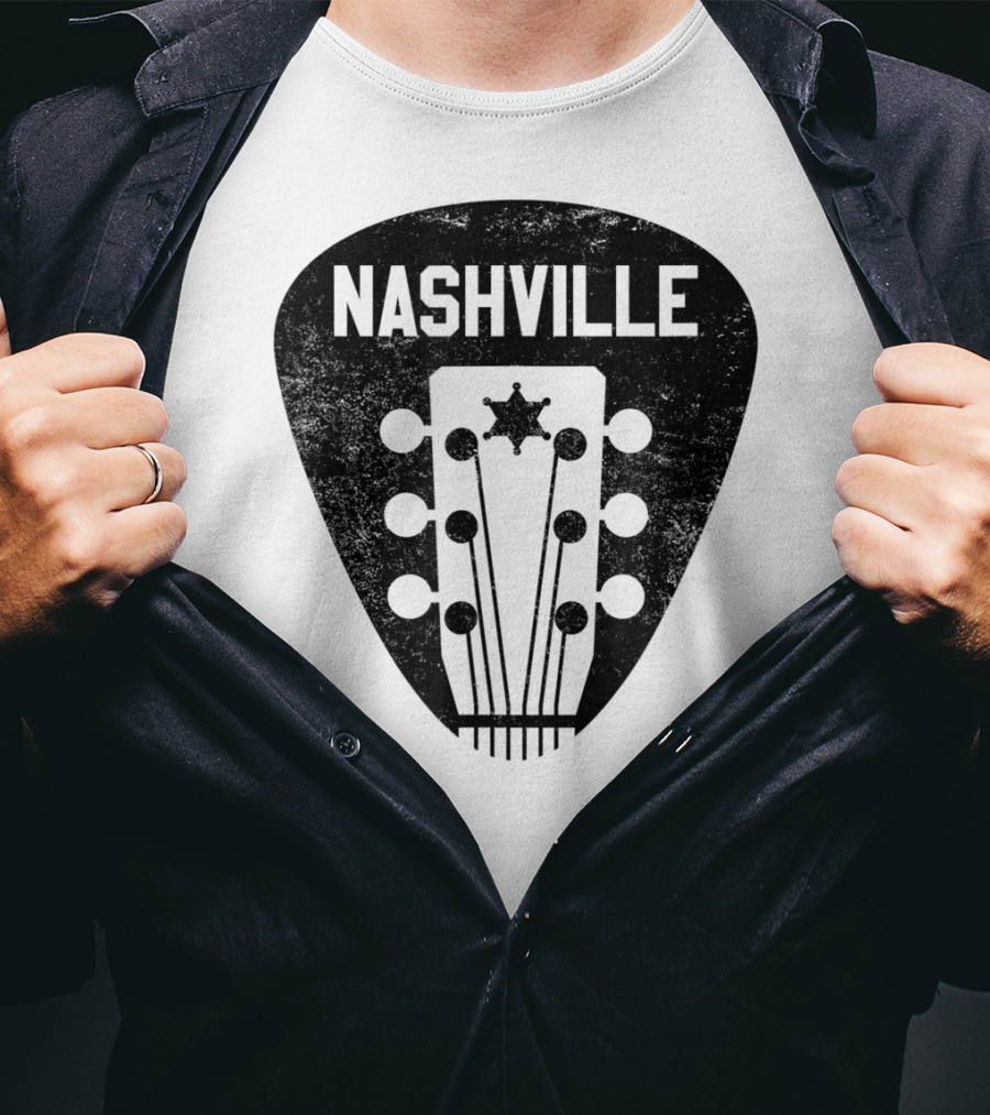 Nashville Guitar Pick With Vintage Music Headstock T-Shirt