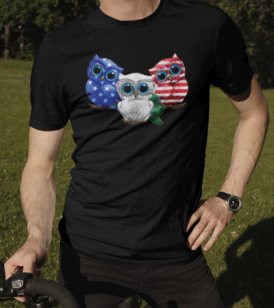 Patriotic Red White Blue Owl Trio T-Shirt