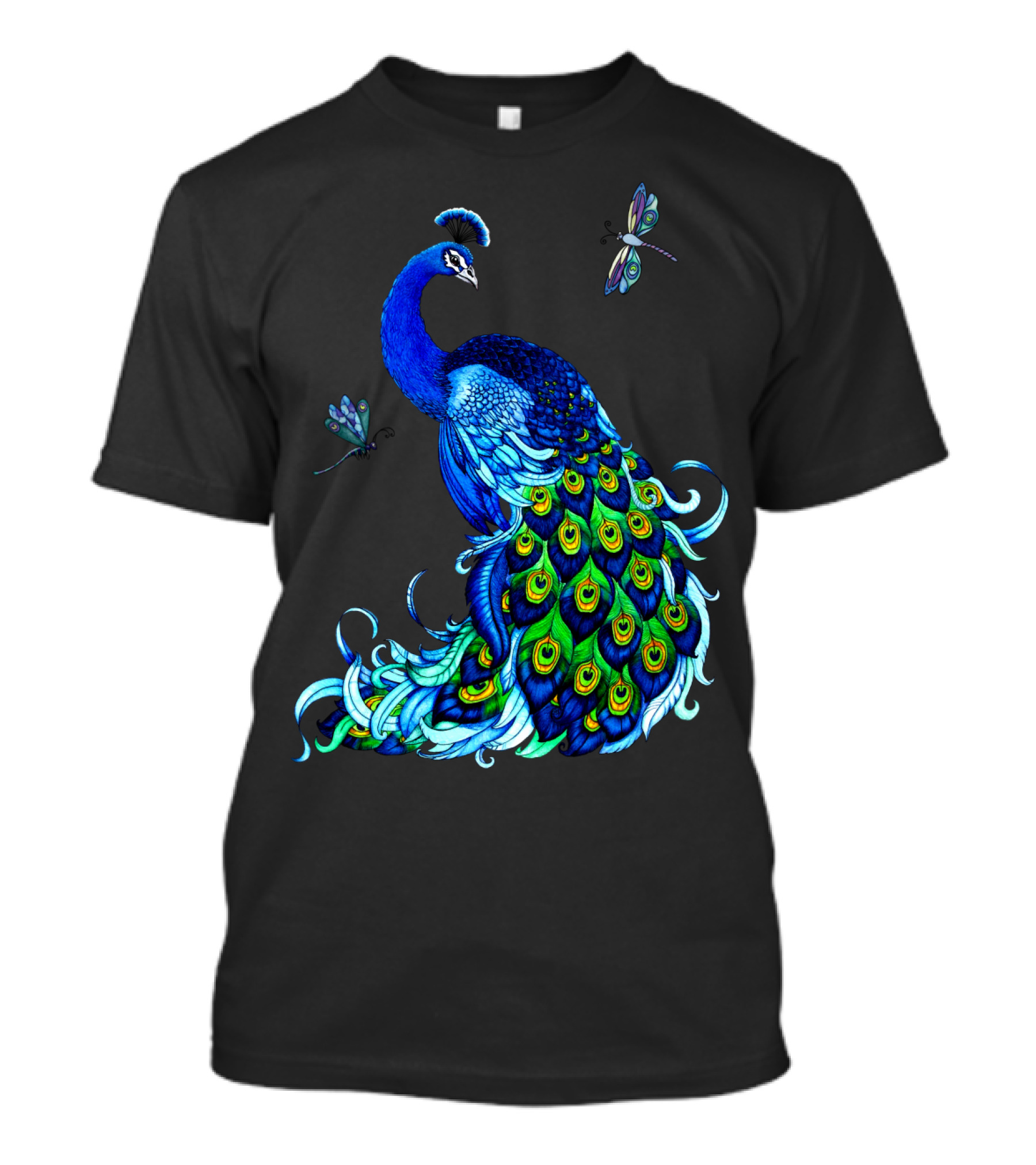 Peacock Elegance With Vibrant Dragonflies T-Shirt