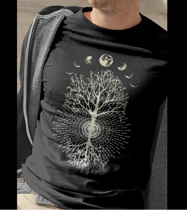 Phases Of The Moon Tree With Radiating Symmetry And Branches T-Shirt