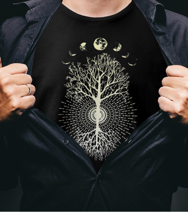 Phases Of The Moon Tree With Radiating Symmetry And Branches T-Shirt