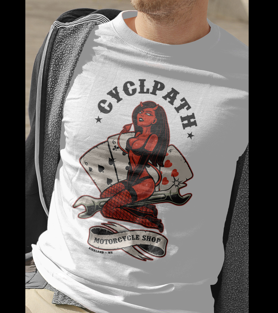 Cyclpath Red She Devil Motorcycle Shop Kirkland Poker Cards T-Shirt