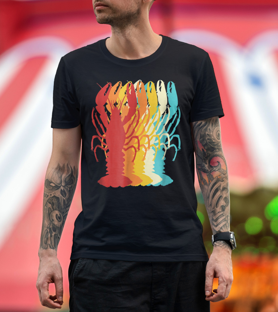 Retro Crawfish Rainbow Cajun Crayfish Novelty T-Shirt
