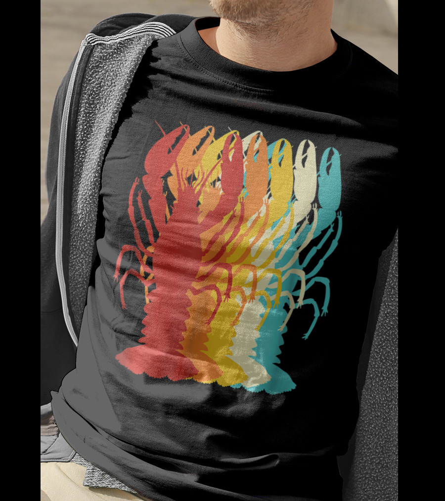 Retro Crawfish Rainbow Cajun Crayfish Novelty T-Shirt