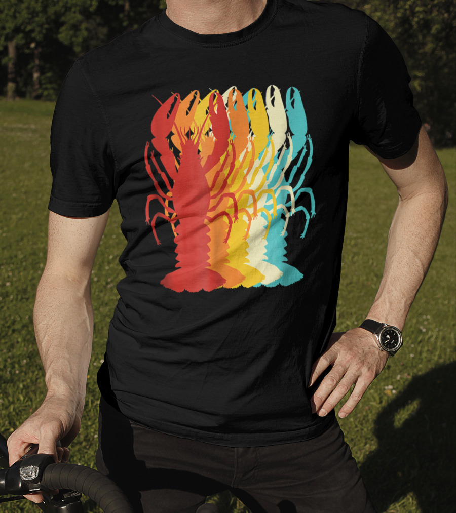 Retro Crawfish Rainbow Cajun Crayfish Novelty T-Shirt