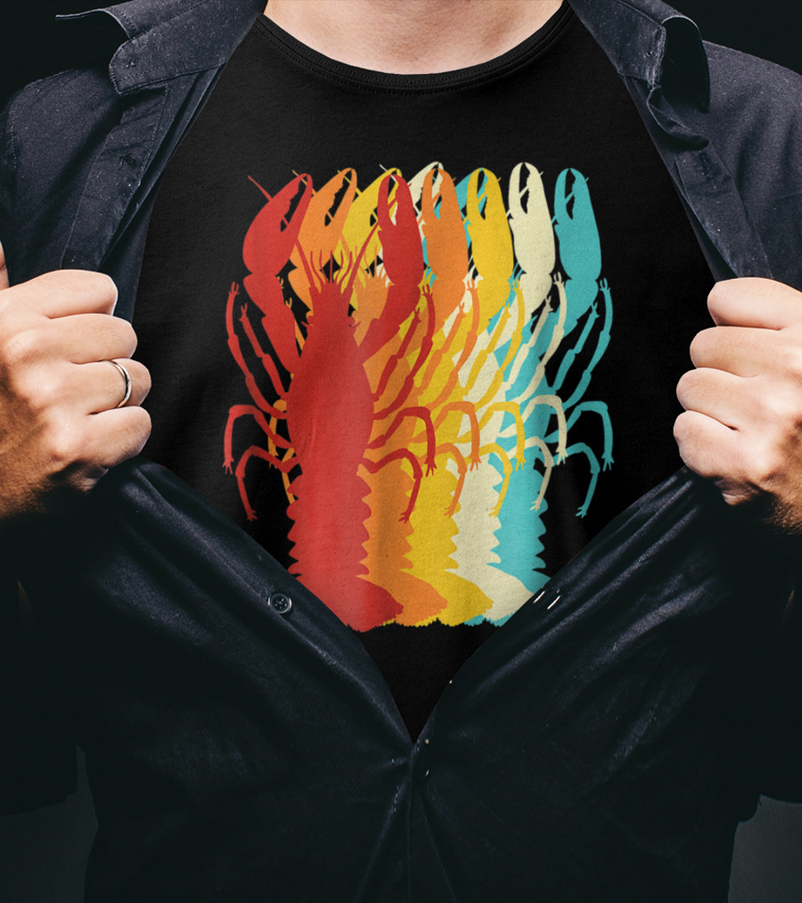 Retro Crawfish Rainbow Cajun Crayfish Novelty T-Shirt