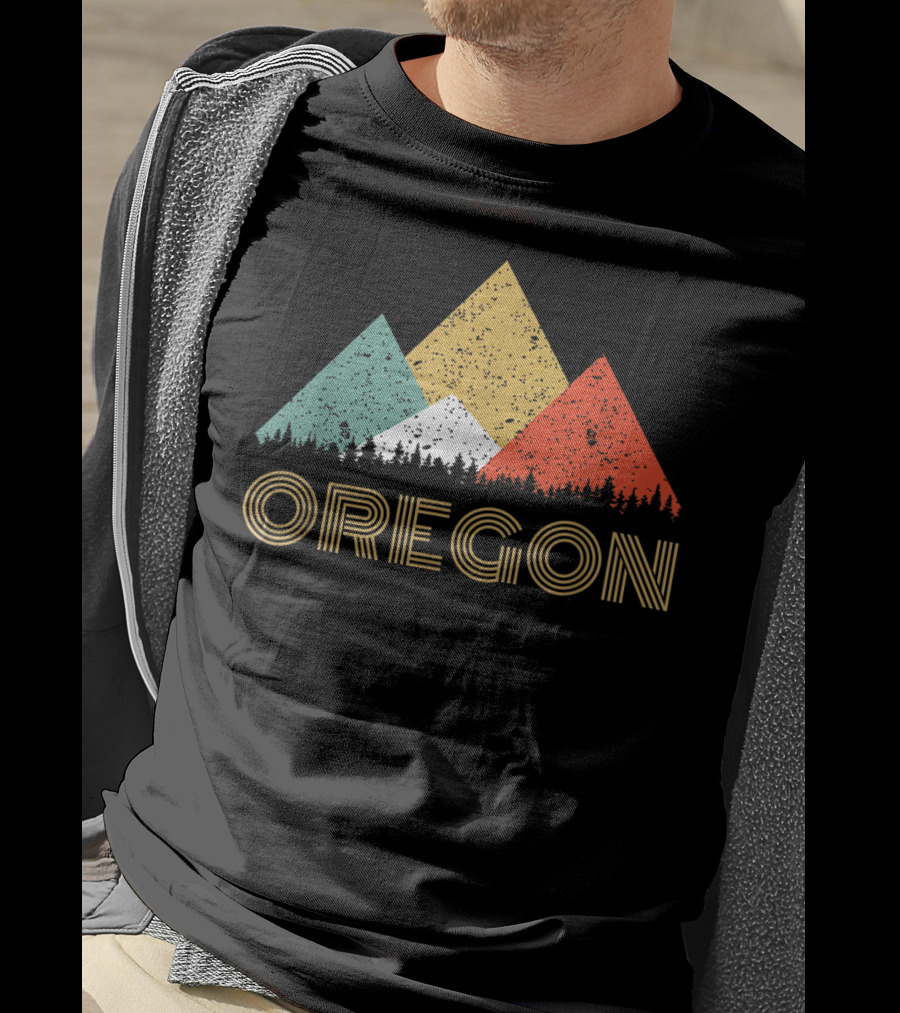Oregon Retro Mountain Triangles Forest T-Shirt