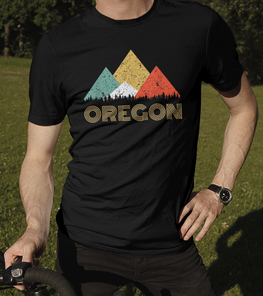 Oregon Retro Mountain Triangles Forest T-Shirt