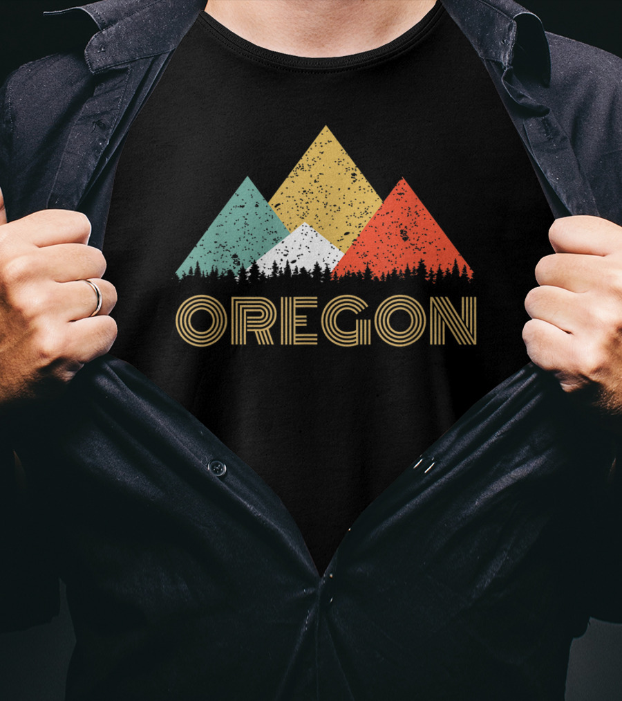 Oregon Retro Mountain Triangles Forest T-Shirt