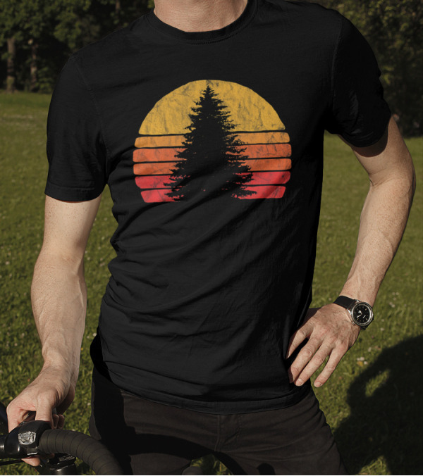 Retro Sunset Pine Tree Silhouette Minimalist T-Shirt