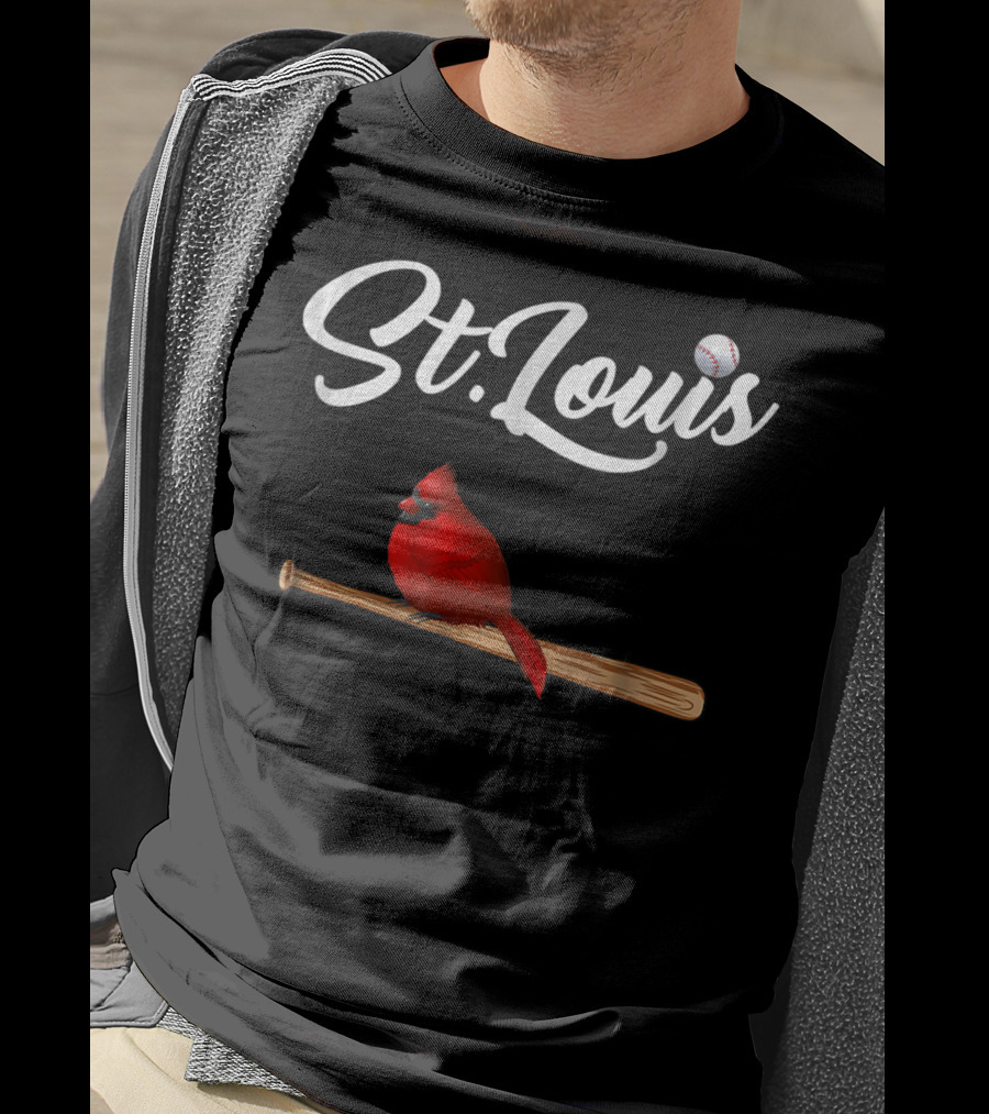 St. Louis Red Cardinal On Baseball Bat With Baseball T-Shirt