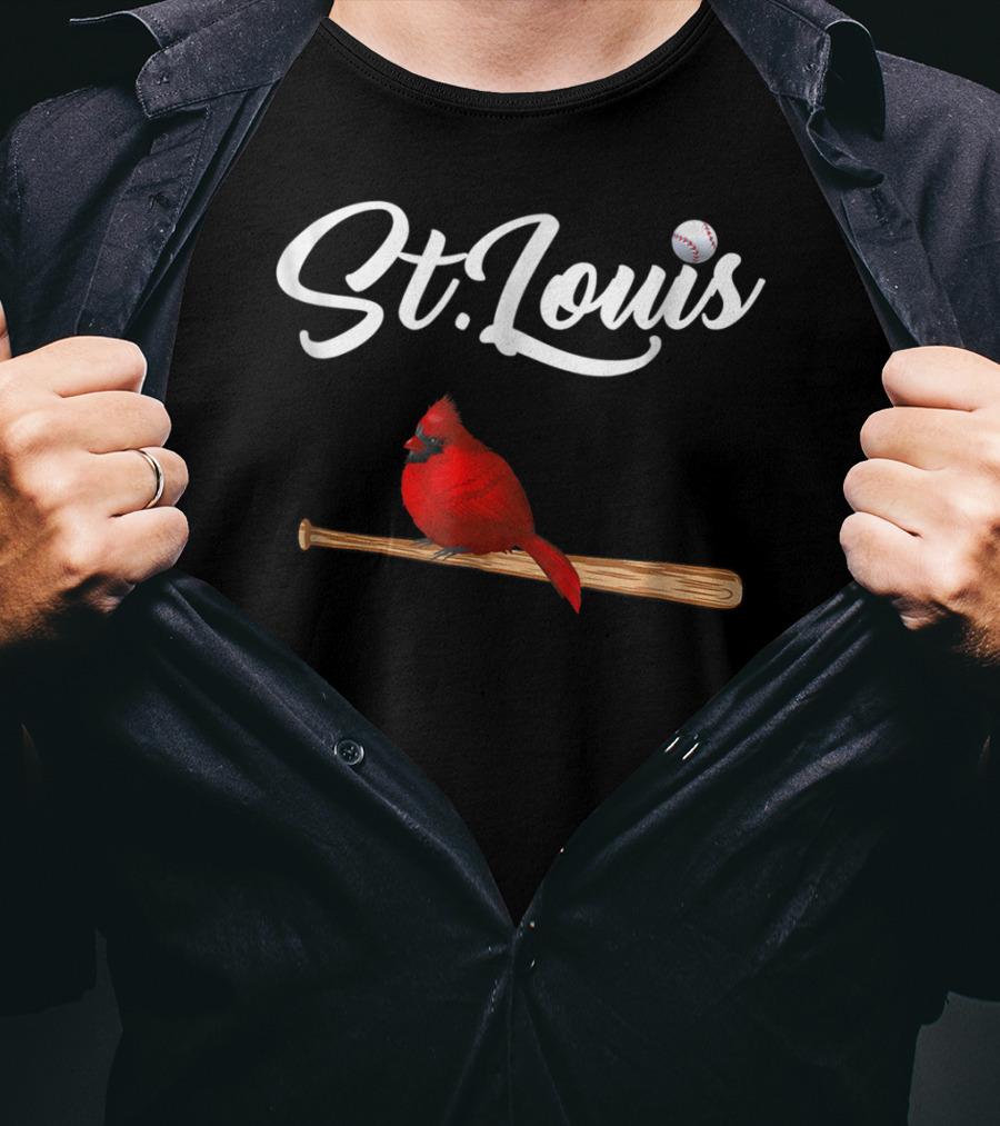 St. Louis Red Cardinal On Baseball Bat With Baseball T-Shirt