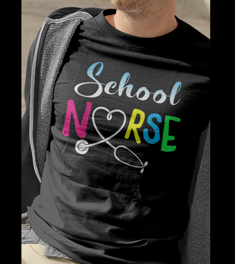 School Nurse Love Stethoscope Heart Nursing T-Shirt