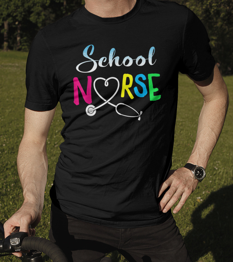 School Nurse Love Stethoscope Heart Nursing T-Shirt