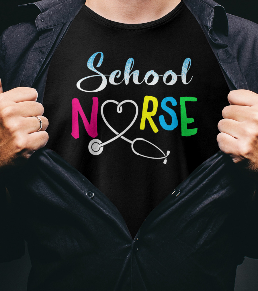 School Nurse Love Stethoscope Heart Nursing T-Shirt