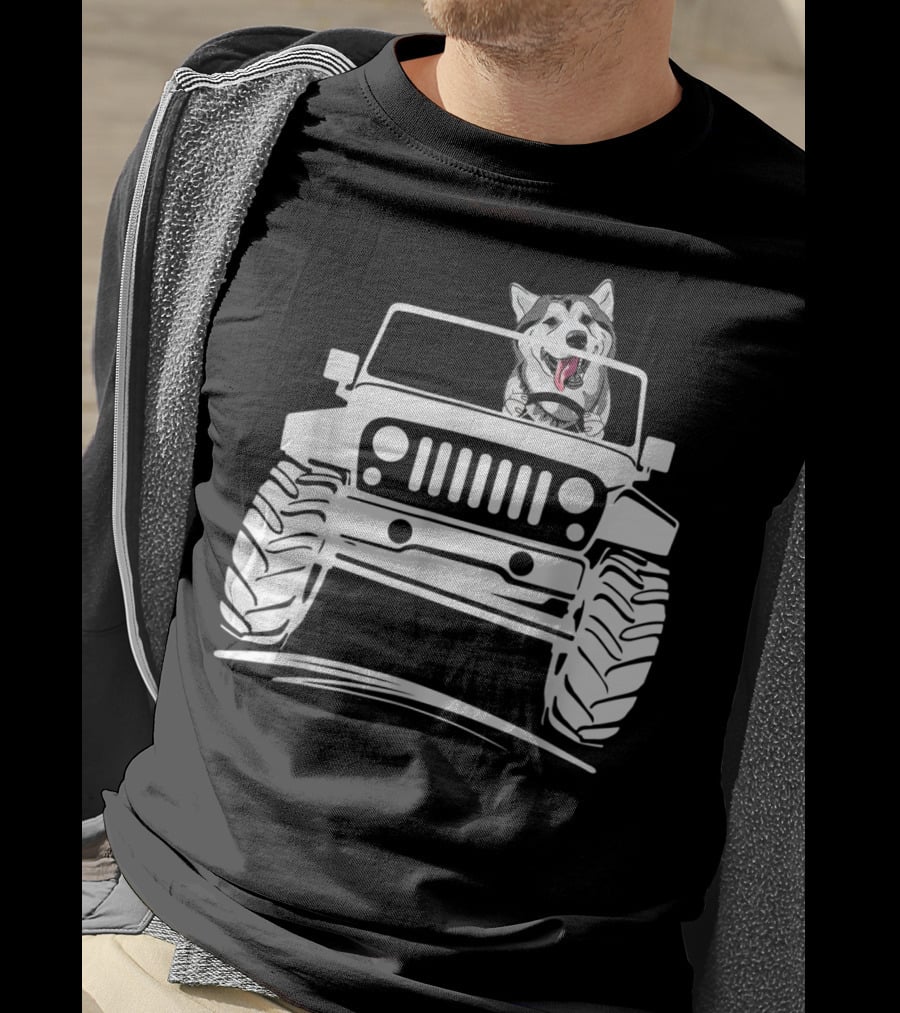 Siberian Husky Off-Road Adventure Jeep Enthusiasts T-Shirt
