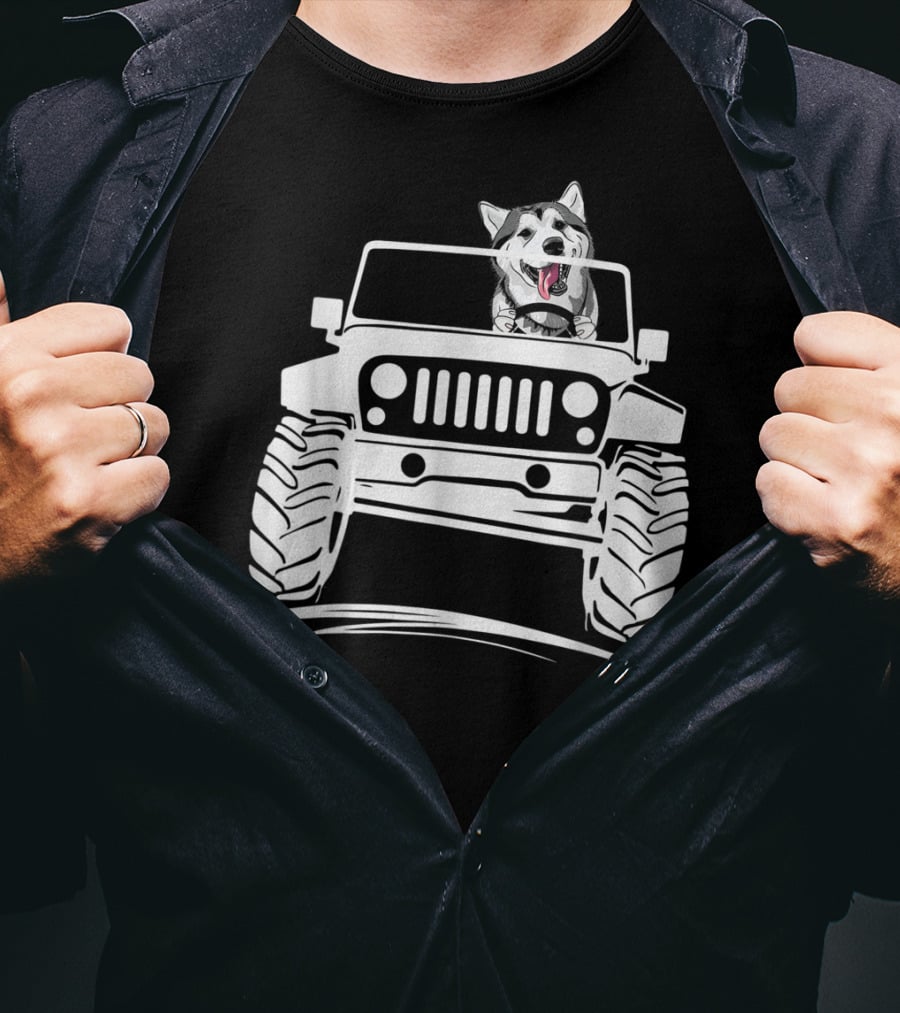 Siberian Husky Off-Road Adventure Jeep Enthusiasts T-Shirt