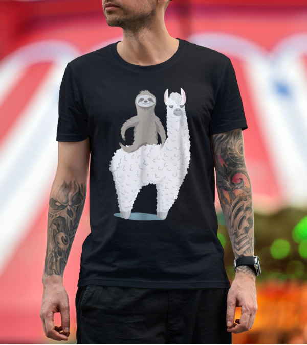 Premium T-Shirt: Sloth Joyfully Riding a White Llama T-Shirt Sloth Joyfully Riding a White Llama T-Shirt