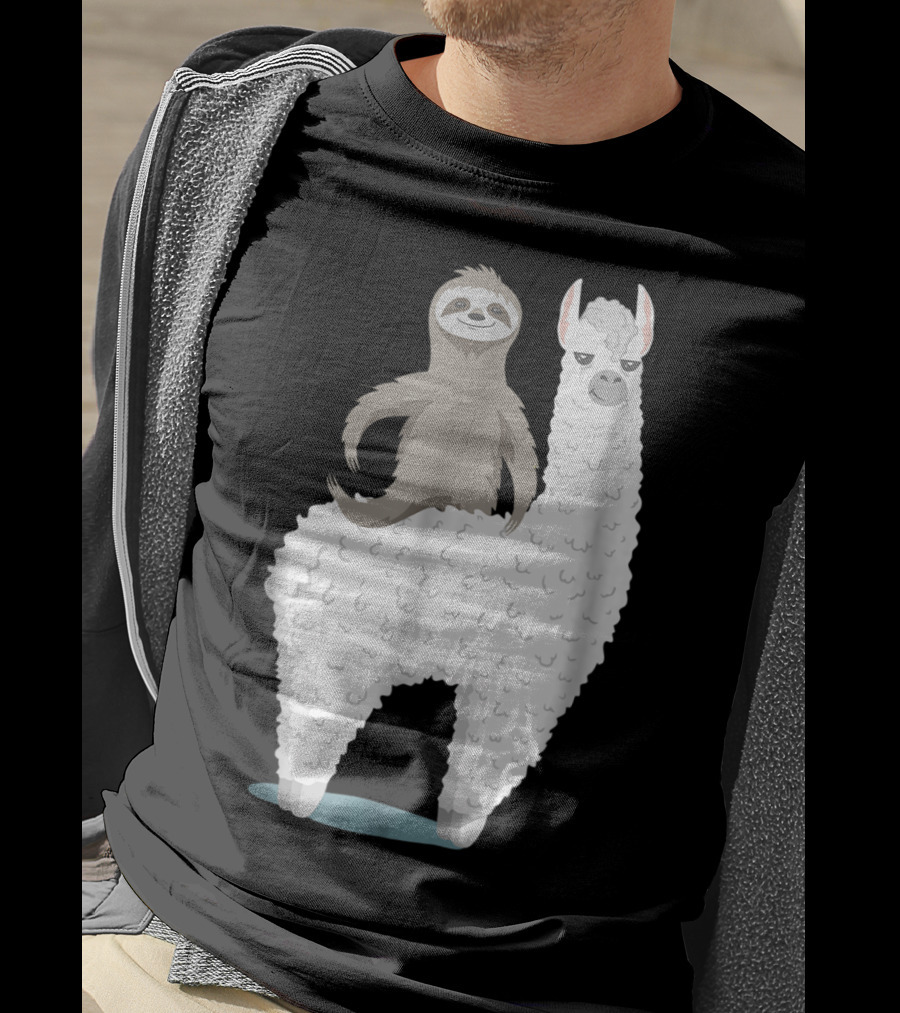 Sloth Joyfully Riding A White Llama T-Shirt