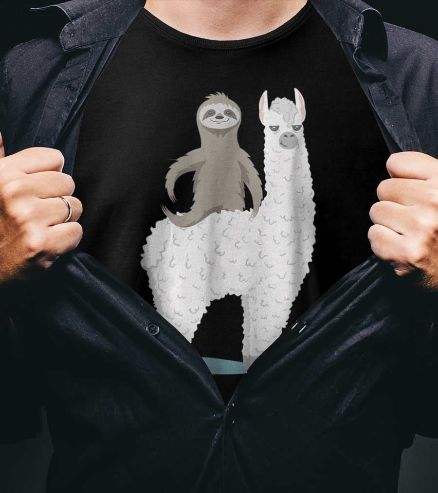 Sloth Joyfully Riding A White Llama T-Shirt