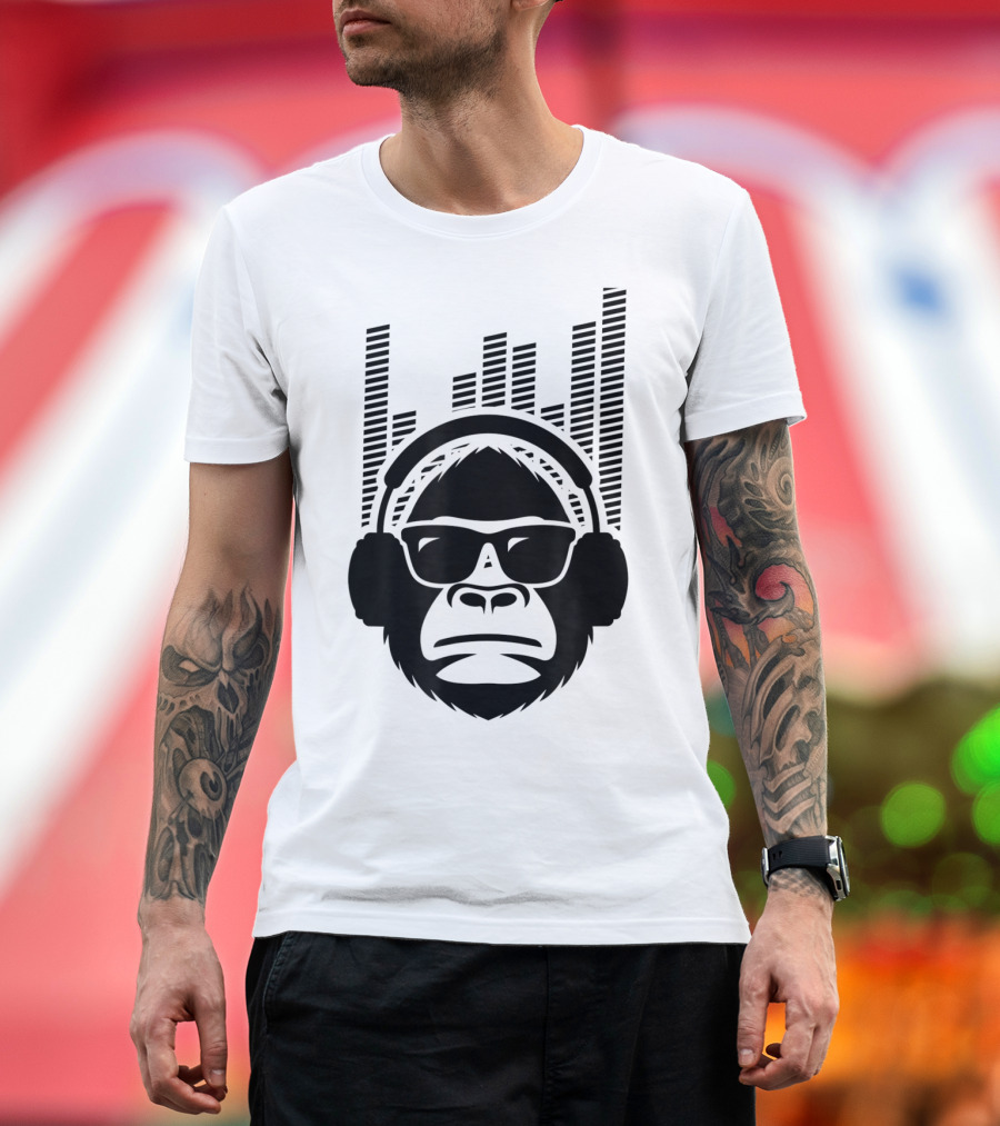 Solid Jammin Monkey Rockin Headphones Shades Music Vibes T-Shirt