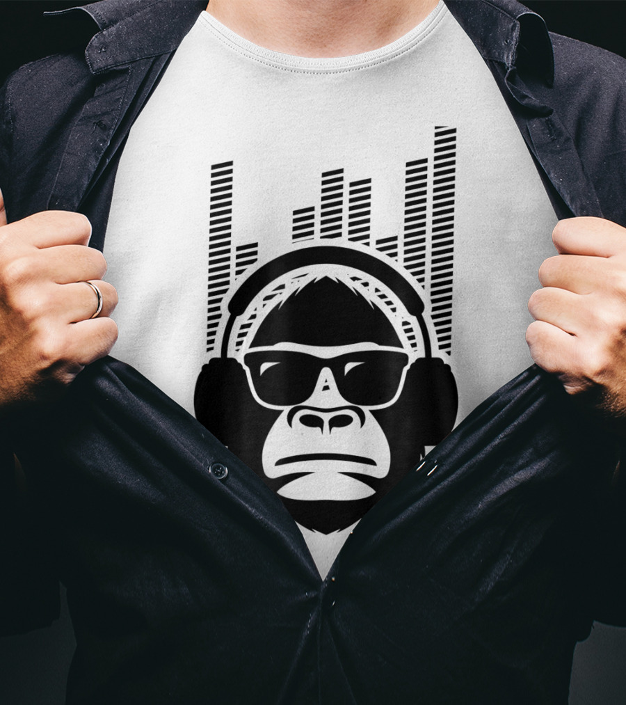 Solid Jammin Monkey Rockin Headphones Shades Music Vibes T-Shirt