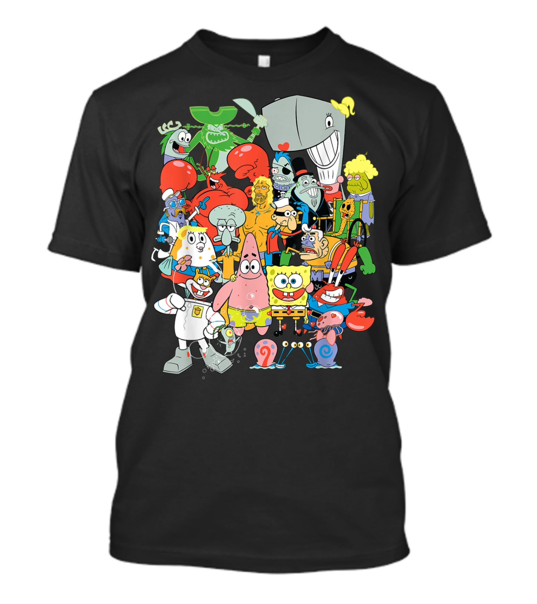 SpongeBob SquarePants Character Collage Featuring Patrick, Squidward, Sandy, Mr. Krabs, Plankton, And More T-Shirt