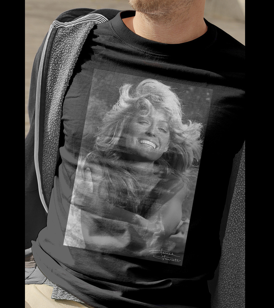 Mens Farrah Fawcett Signature Black And White Close Up T-Shirt