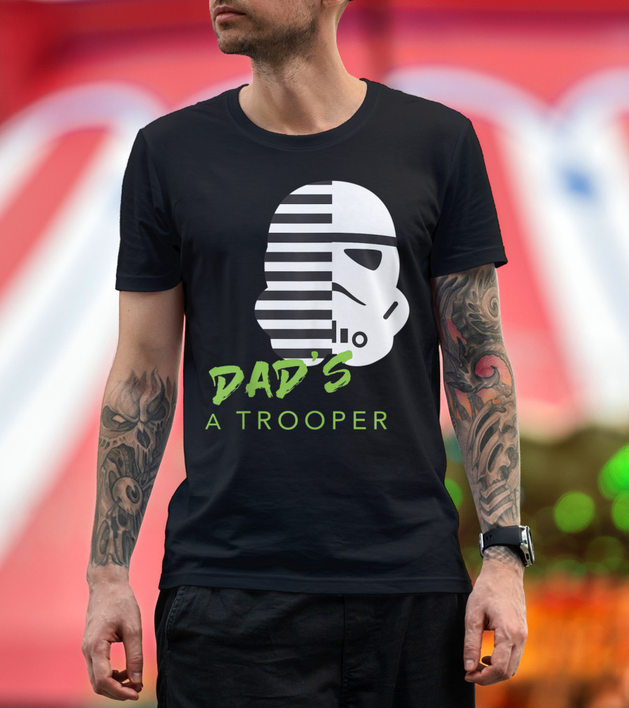 Star Wars Stormtrooper Dad's a Trooper Black and White Helmet T-Shirt