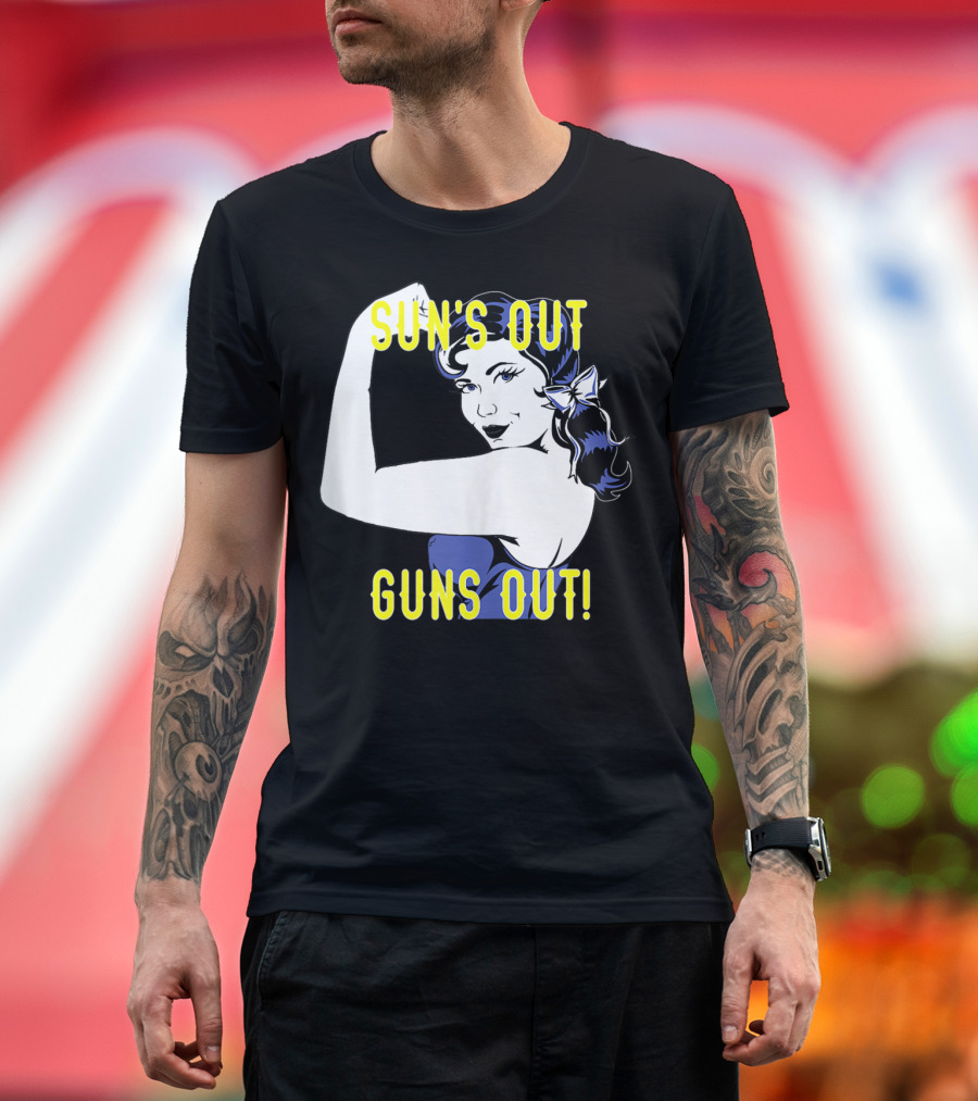 Sun's Out Guns Out Iconic Rosie the Riveter Motif T-Shirt