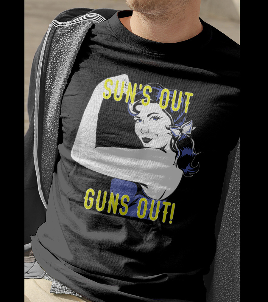 Sun's Out Guns Out Iconic Rosie The Riveter Motif T-Shirt