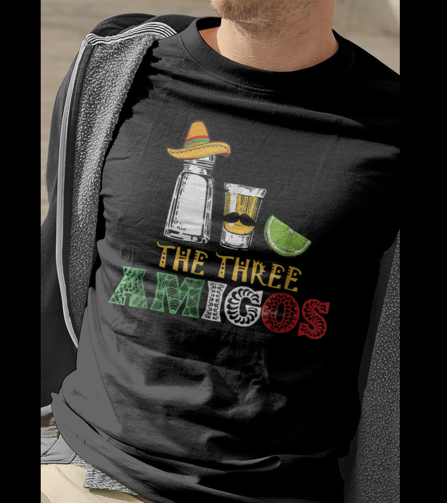 The Three Amigos Salt Tequila Lime Hat Mustache Lime Slice T-Shirt