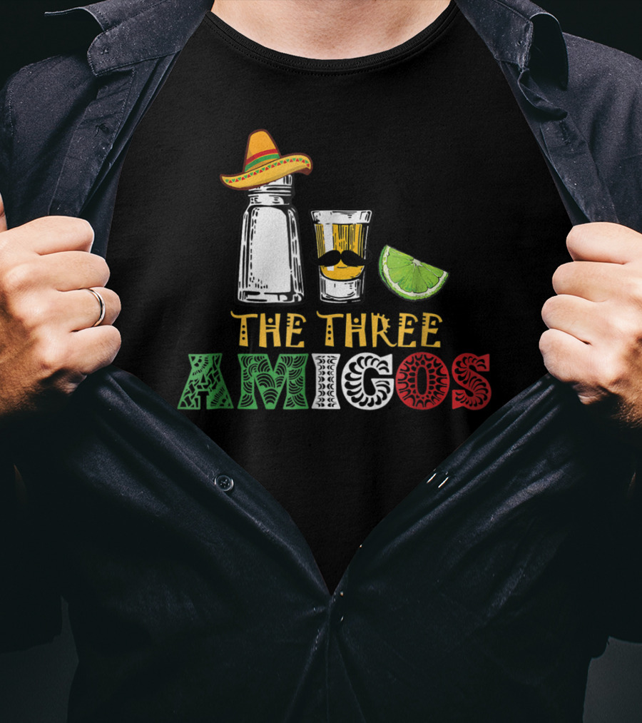 The Three Amigos Salt Tequila Lime Hat Mustache Lime Slice T-Shirt