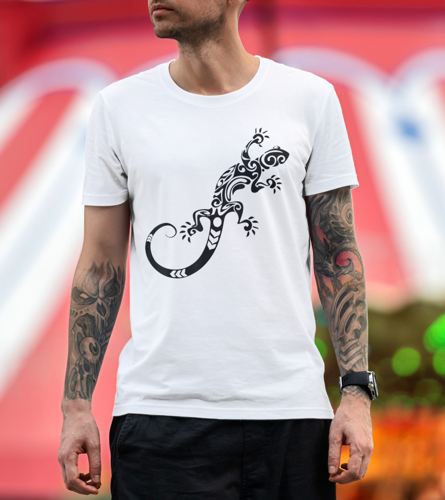 Tribal Lizard Pattern Black T-Shirt