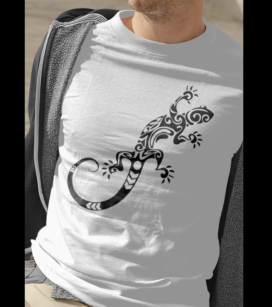 Tribal Lizard Pattern Black T-Shirt