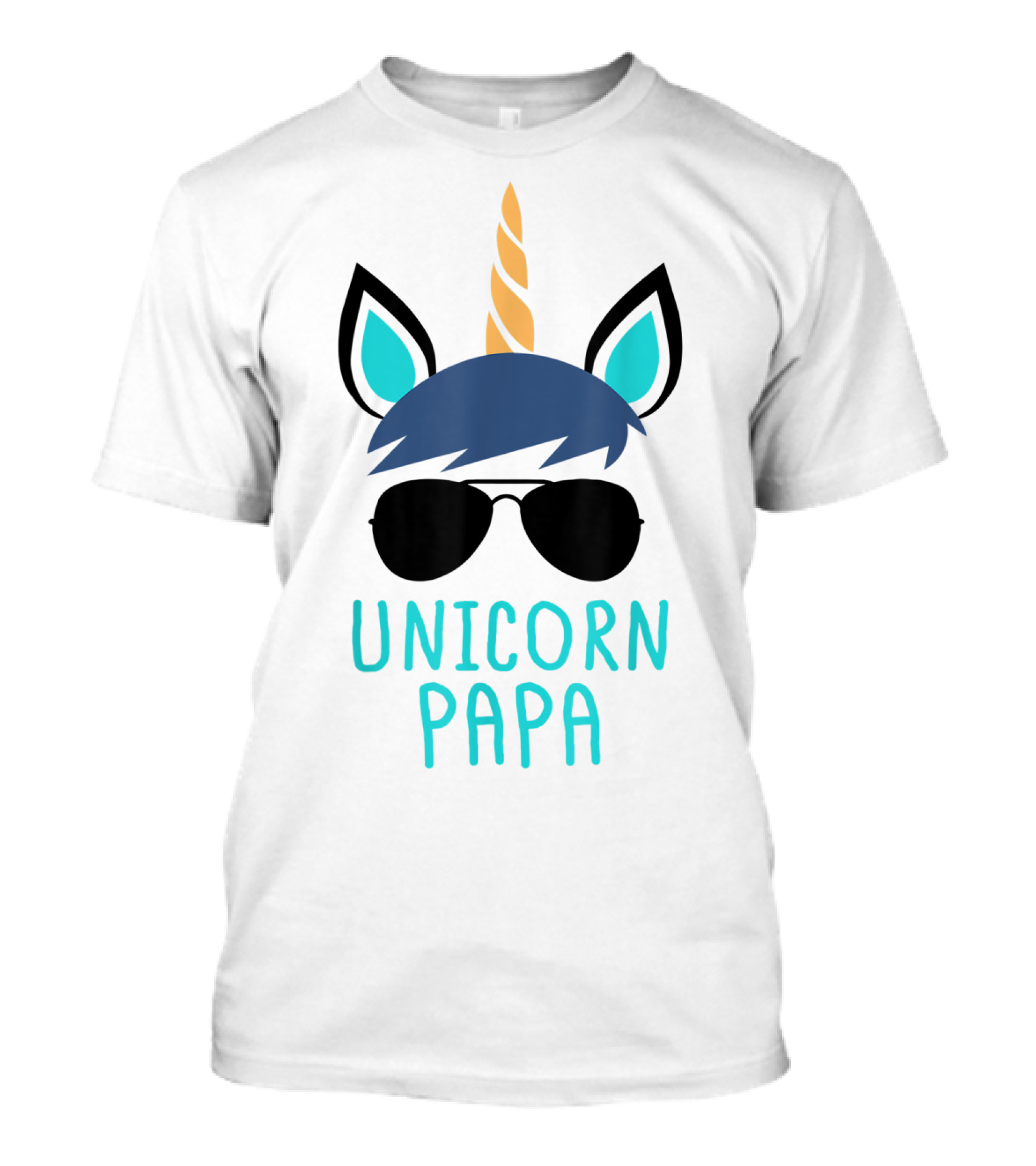 Unicorn Papa Sunglasses Blue Mane Horn Ears T-Shirt