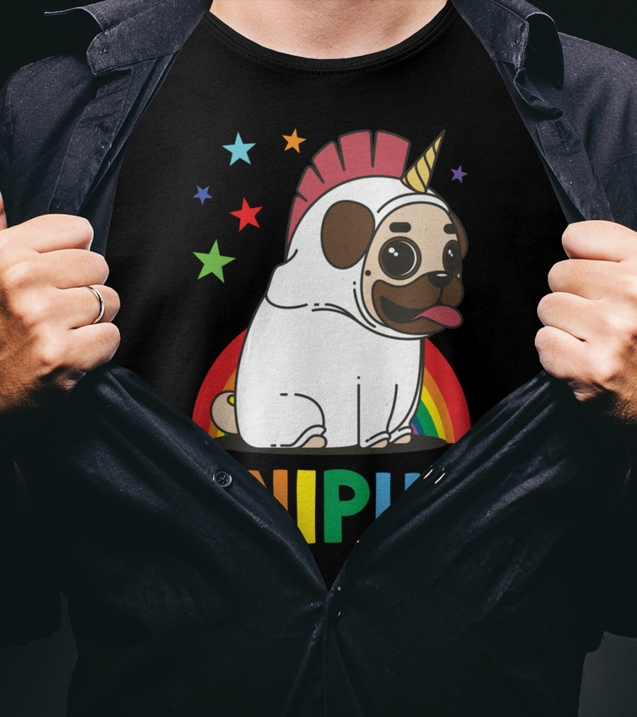 UNIPUG Rainbow Unicorn Pug Dog With Stars T-Shirt