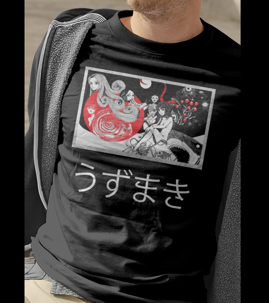 Uzumaki Japanese Horror Surreal Spiral Art With Monsters And Characters T-Shirt
