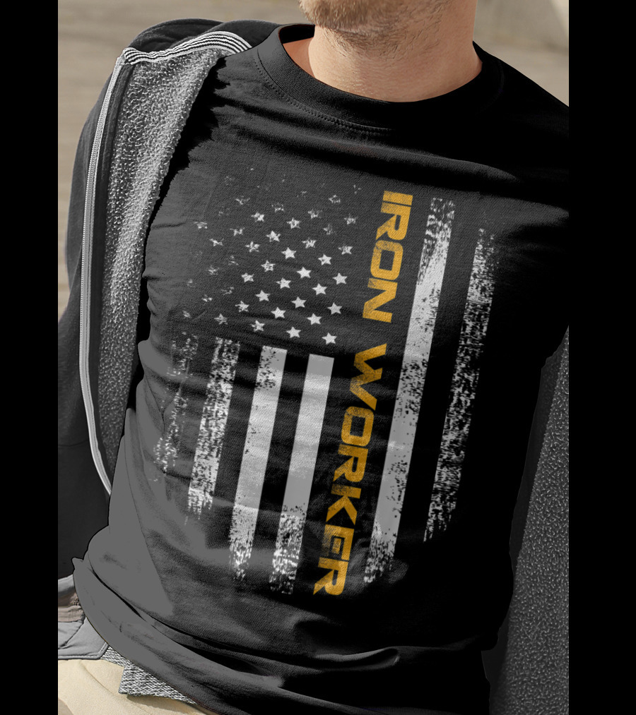 Vintage American USA Flag Iron Worker T-Shirt
