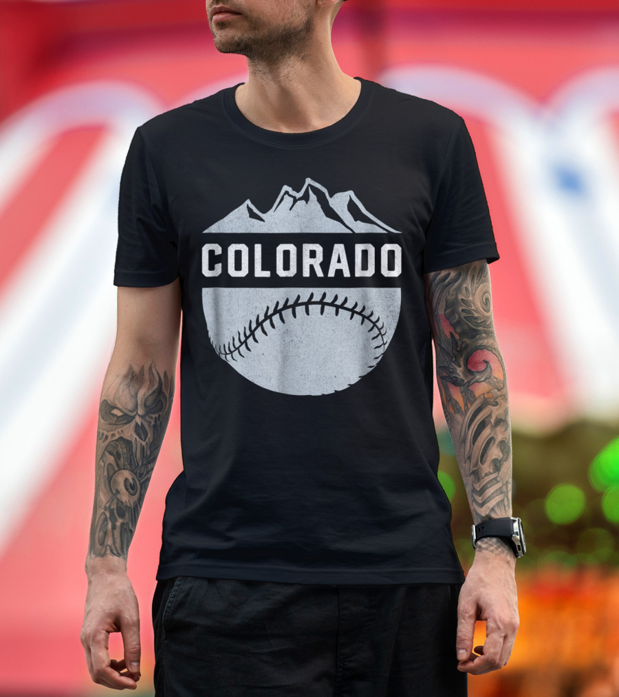 Vintage Denver Colorado Mountain Baseball Skyline T-Shirt