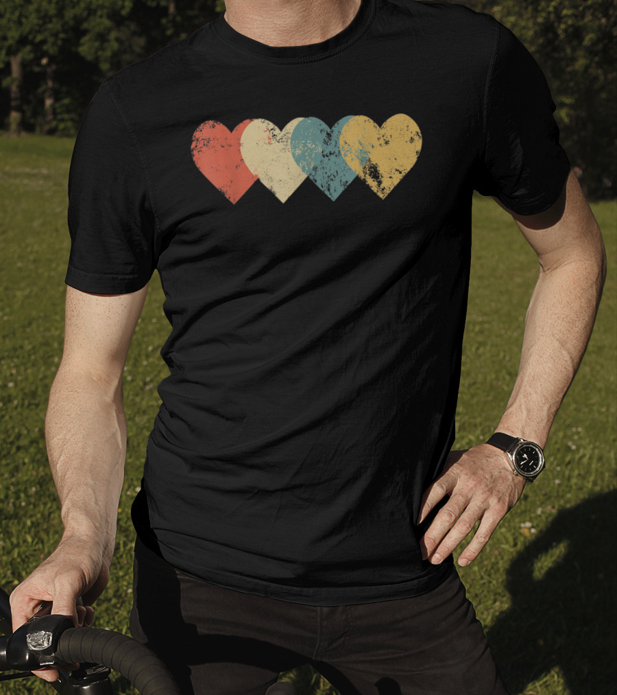 Vintage Hearts Cool Valentines Day Distressed Multicolor T-Shirt