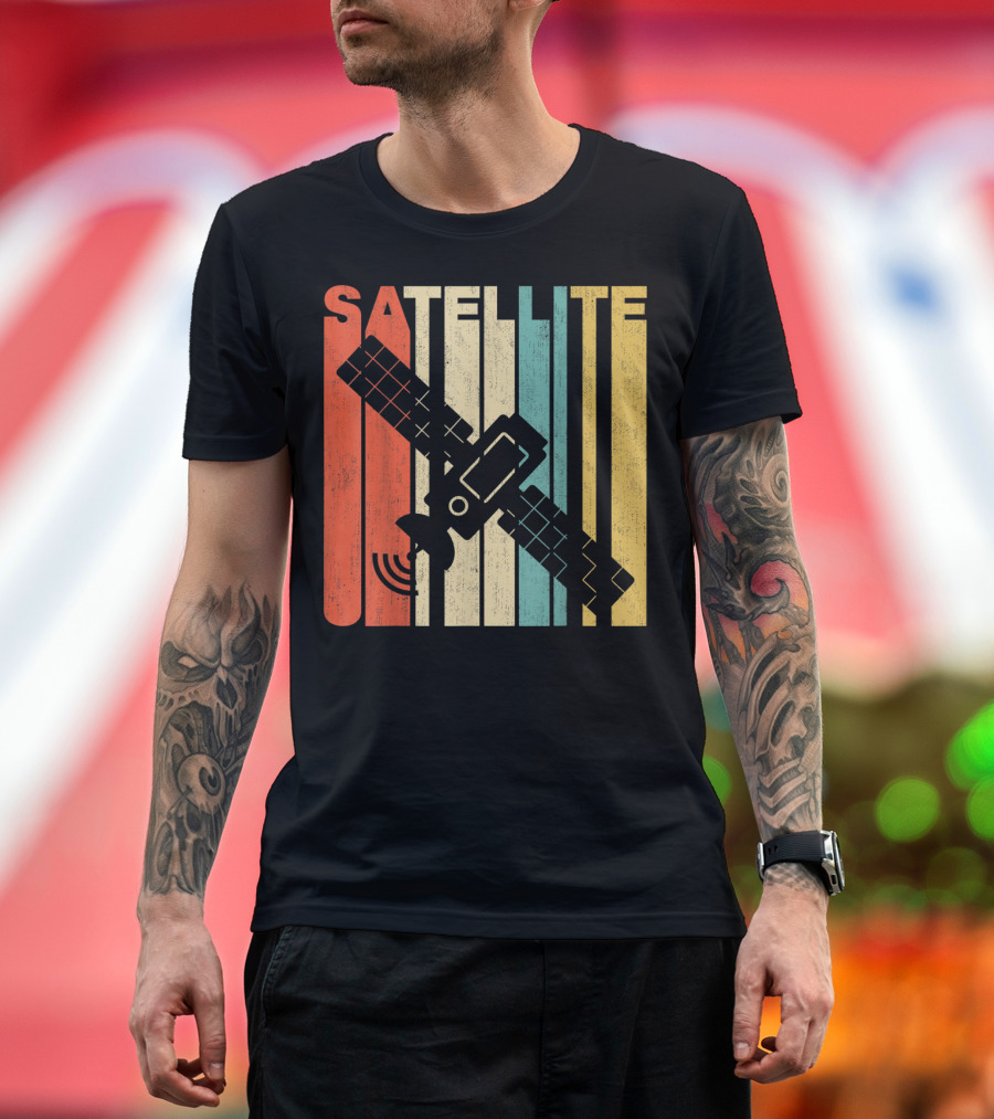 Vintage Satellite Retro Stripes Spacecraft T-Shirt