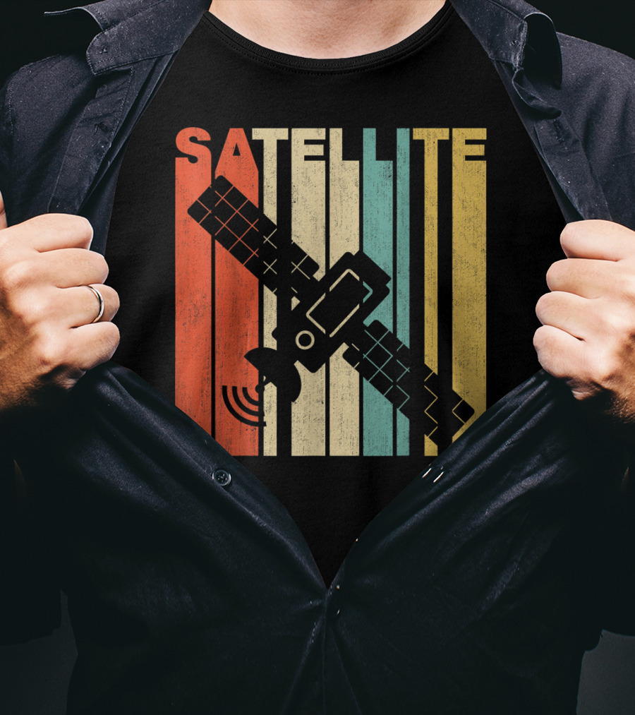 Vintage Satellite Retro Stripes Spacecraft T-Shirt