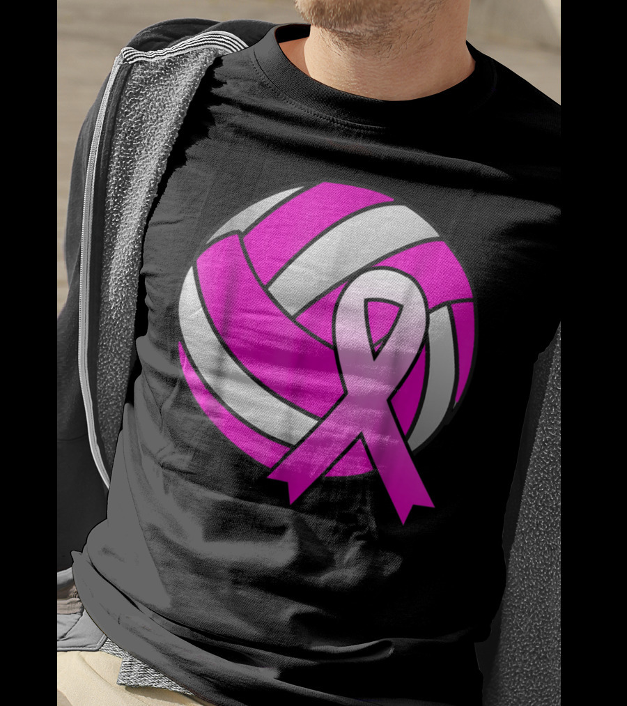 Volleyball Pink Ribbon Breast Cancer Awareness Symbol On Ball T-Shirt