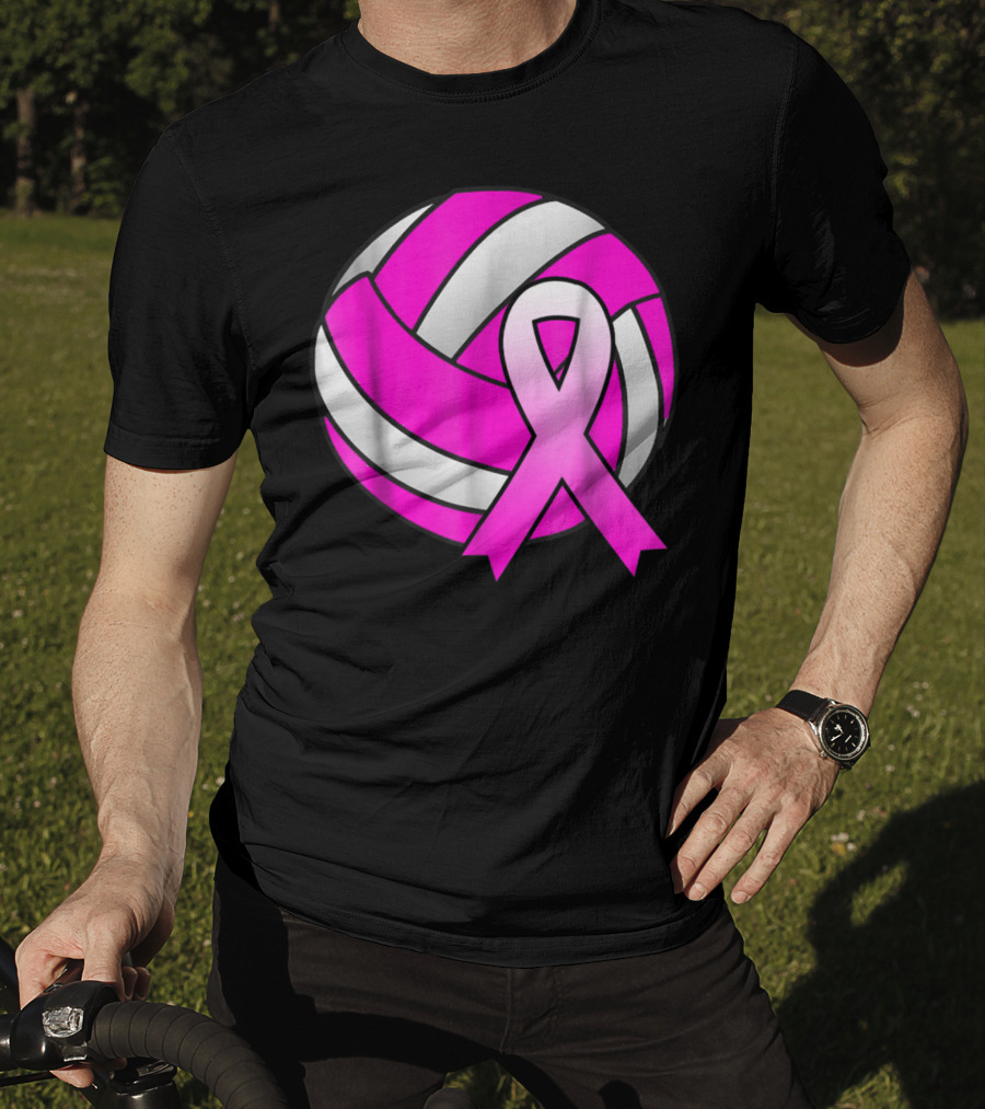 Volleyball Pink Ribbon Breast Cancer Awareness Symbol On Ball T-Shirt