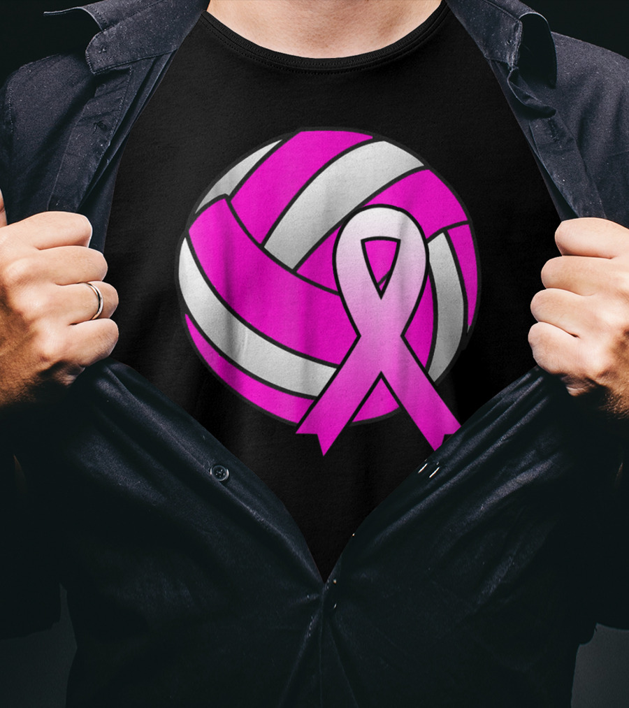 Volleyball Pink Ribbon Breast Cancer Awareness Symbol On Ball T-Shirt