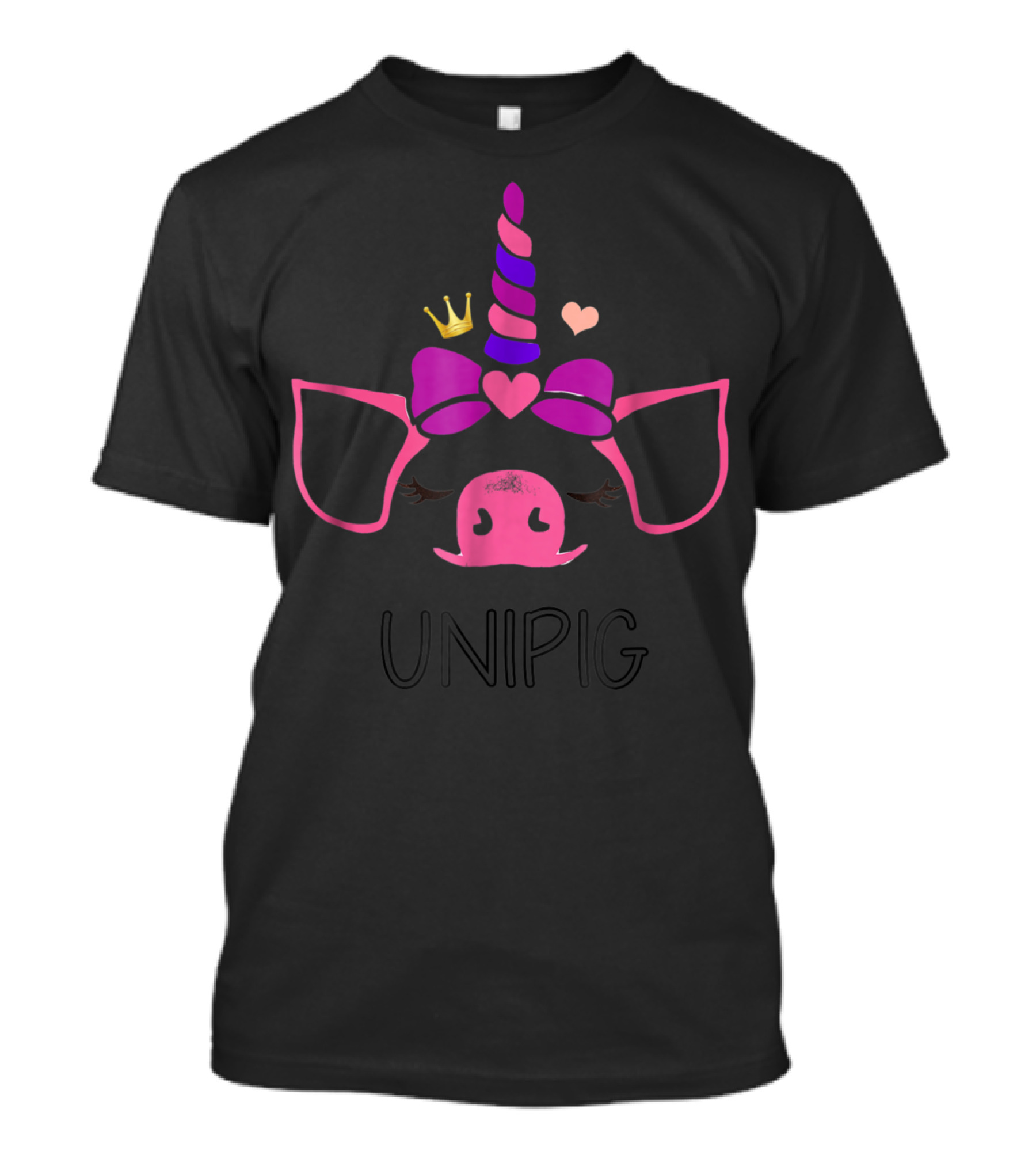 Unipig Unicorn Pig Crown And Bow Love For Pig Lovers T-Shirt